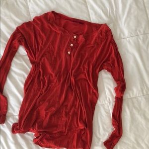 Velvet red/orange lightweight tee button front
